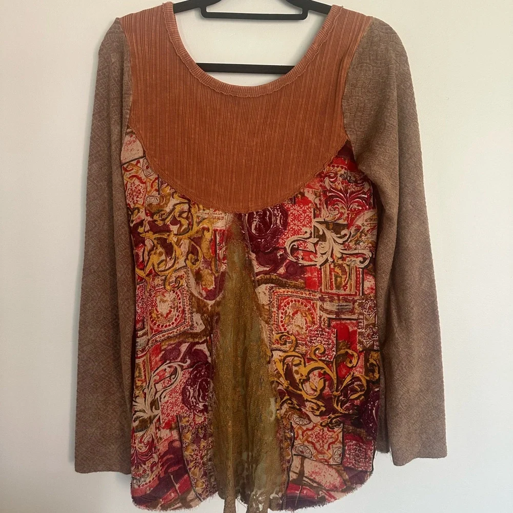 BKE Boho Patchwork‎ Long Sleeve Top – Size S - Picture 5 of 7